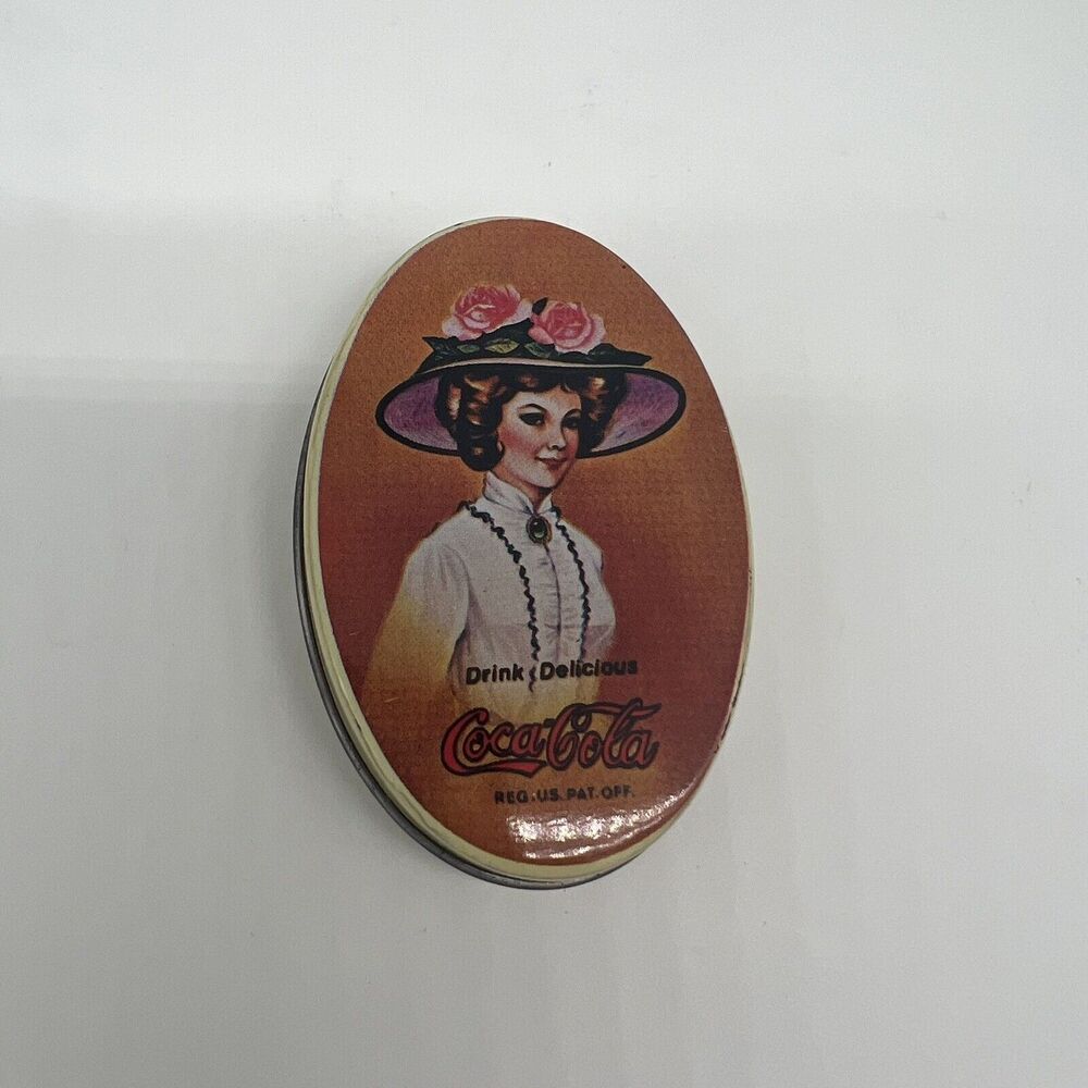 Vintage Oval Coca Cola Lady Tin Tip Tray Metal Antique  Approx. 1-3/4” x 2-3/4”